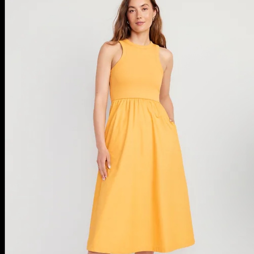 Old Navy Sleeveless Knit High Neck Ribbed Top Yellow Midi Dress NWT Size 2X